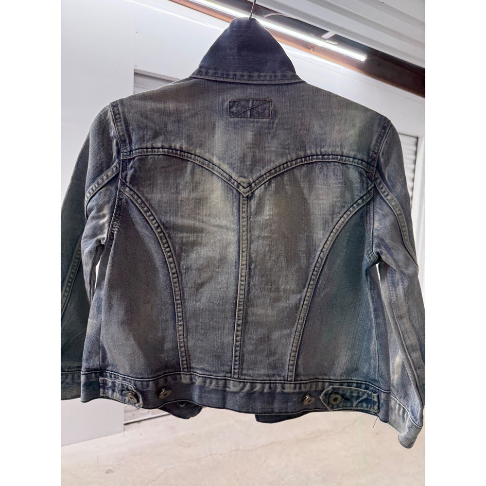Blue Jam Vintage Light Wash Acid Wash Denim Trucker Jacket Distressed Cropped S - Picture 5 of 6